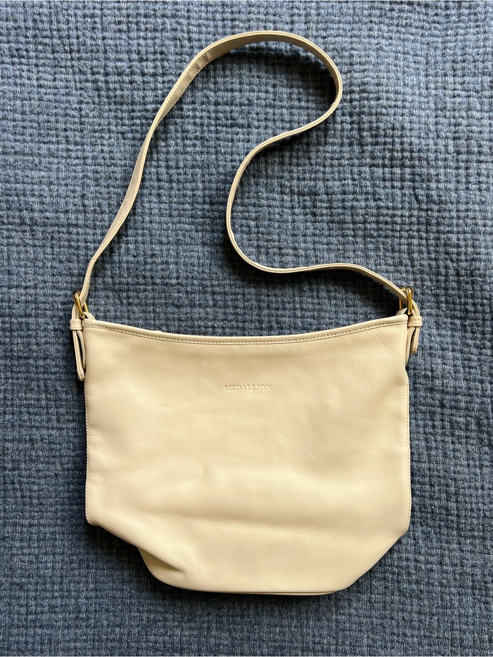 Medallion Cream 100% Leather Crossbody Bucket Bag